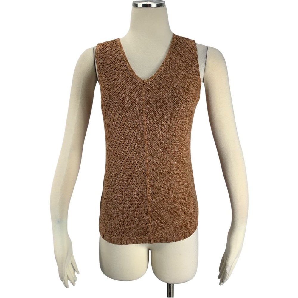 Sigrid Olsen Small Sweater Tank Orange Sleeveless Fall Viscose V Neck